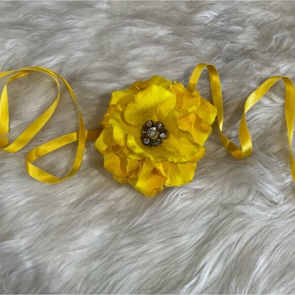 NEW J. Crew Silk Crystal RARE Floral Bloom Petal Waist Belt Tie Accessory Yellow main image 14